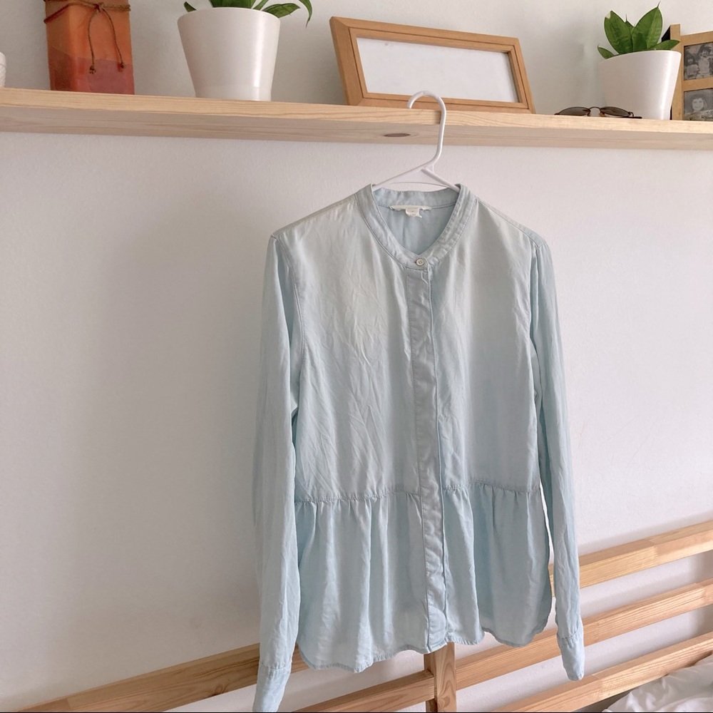 Button-up Light Wash Chambray Top